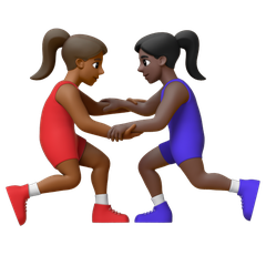 A quoi ressemblent les emoji Lutteuses : peau mate et peau foncée sur Google.