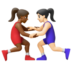 A quoi ressemblent les emoji Lutteuses : peau mate et peau claire sur Google.