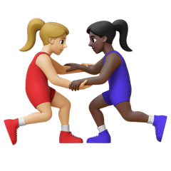 A quoi ressemblent les emoji Lutteuses : peau moyennement claire et peau foncée sur Google.