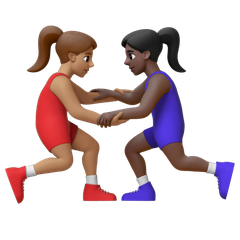 A quoi ressemblent les emoji Lutteuses : peau légèrement mate et peau foncée sur Google.