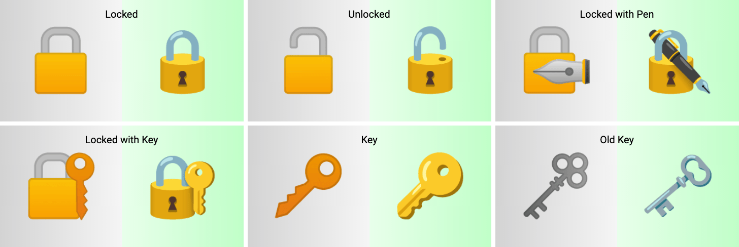 Locks and Keys android 12 Beta 1 emoji update