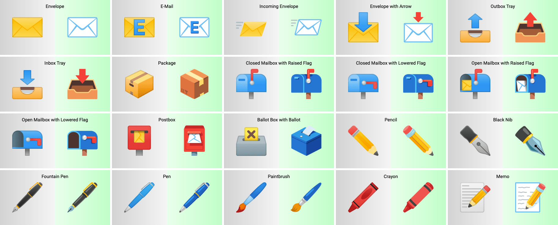 Mail and Writing android 12 Beta 1 emoji update