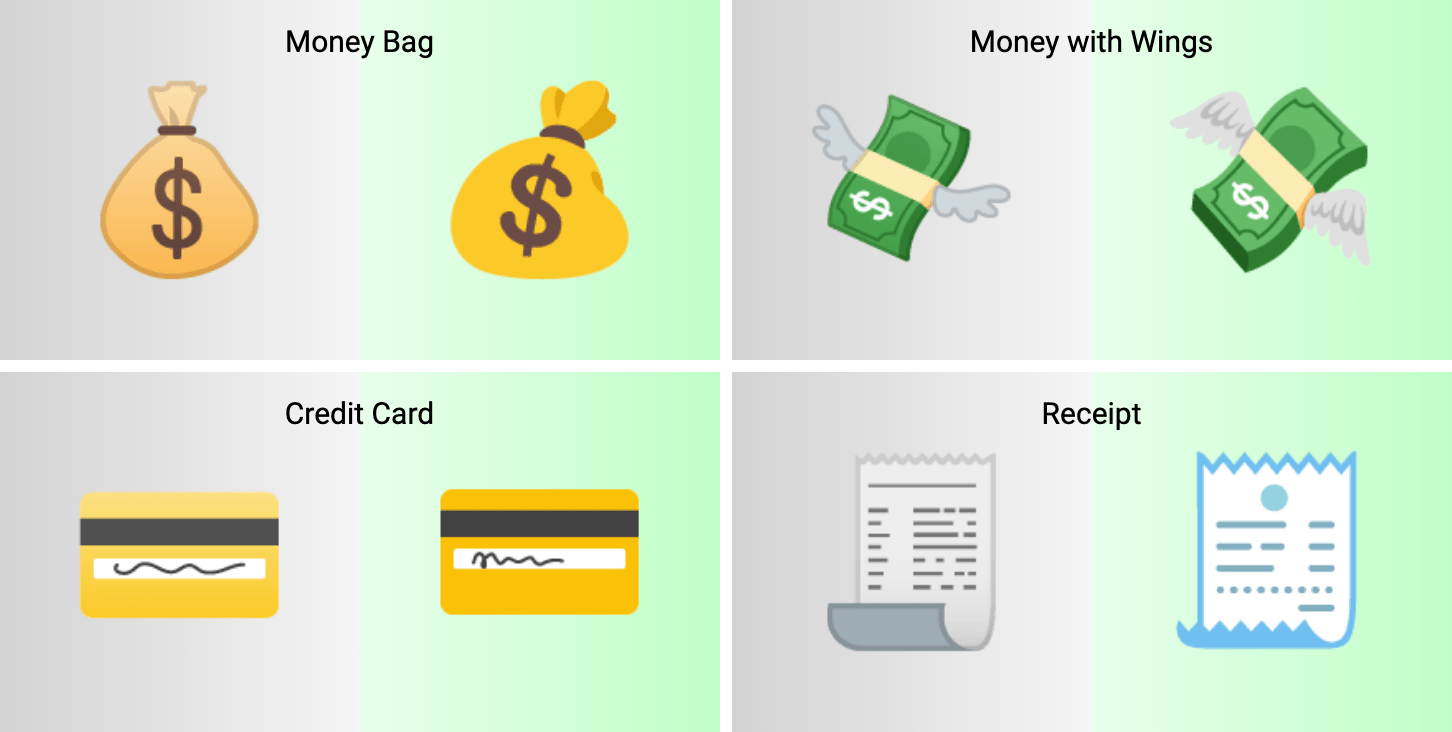 Money android 12 Beta 1 emoji update