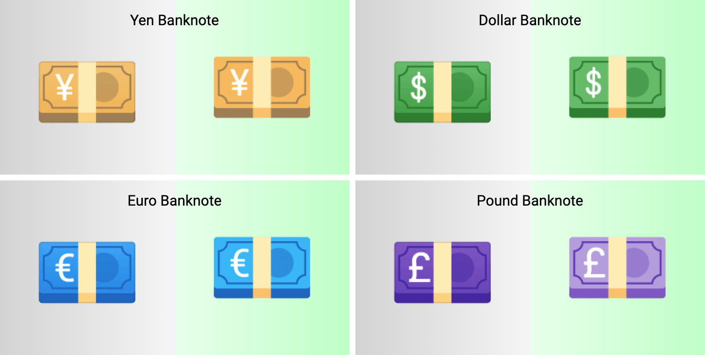 Money Banknotes android 12 Beta 1 emoji update