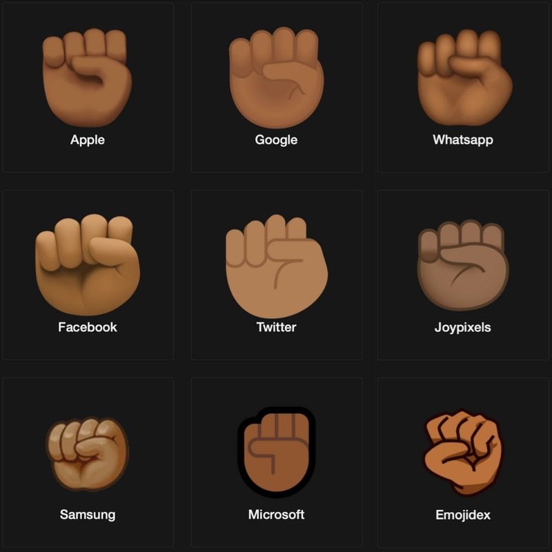 Raised fist emoji on different platforms