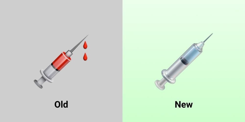 New Syringe emoji (Vaccine) before after in ios 14.5