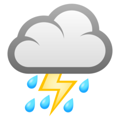 How Cloud with Lightning and Rain emoji looks on Joypixels.