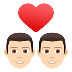 Bagaimana emoji Pasangan dengan simbol hati: lelaki, lelaki dan ton kulit cerah kelihatan di Joypixels.