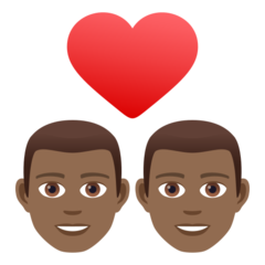 Bagaimana emoji Pasangan dengan simbol hati: lelaki, lelaki dan ton kulit sederhana gelap kelihatan di Joypixels.