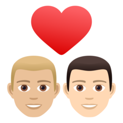 Como o emoji do Casal apaixonado: homem, homem, pele morena clara e pele clara é exibido no Joypixels.