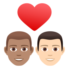 A quoi ressemblent les emoji Couple avec cœur : homme, homme, peau légèrement mate et peau claire sur Joypixels.