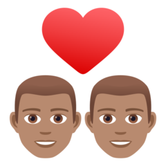 Bagaimana emoji Pasangan dengan simbol hati: lelaki, lelaki dan ton kulit sederhana kelihatan di Joypixels.