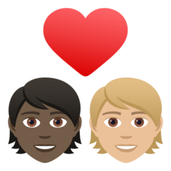 A quoi ressemblent les emoji Couple avec cœur : adulte, adulte, peau foncée et peau moyennement claire sur Joypixels.