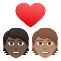 A quoi ressemblent les emoji Couple avec cœur : adulte, adulte, peau foncée et peau légèrement mate sur Joypixels.