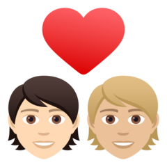 Come Coppia con cuore: persona, persona, carnagione chiara e carnagione abbastanza chiara emoji appare su Joypixels.