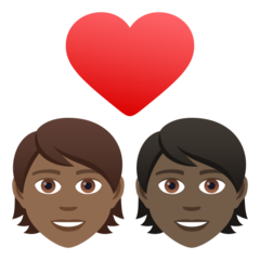 A quoi ressemblent les emoji Couple avec cœur : adulte, adulte, peau mate et peau foncée sur Joypixels.