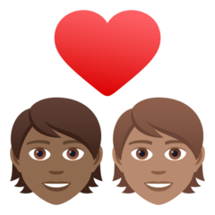 Come Coppia con cuore: persona, persona, carnagione abbastanza scura e carnagione olivastra emoji appare su Joypixels.