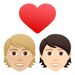 A quoi ressemblent les emoji Couple avec cœur : adulte, adulte, peau moyennement claire et peau claire sur Joypixels.