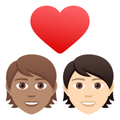 A quoi ressemblent les emoji Couple avec cœur : adulte, adulte, peau légèrement mate et peau claire sur Joypixels.