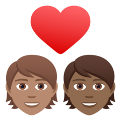 Come Coppia con cuore: persona, persona, carnagione olivastra e carnagione abbastanza scura emoji appare su Joypixels.