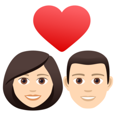 Come Coppia con cuore: donna, uomo e carnagione chiara emoji appare su Joypixels.