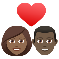 A quoi ressemblent les emoji Couple avec cœur : femme, homme, peau mate et peau foncée sur Joypixels.