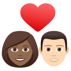 A quoi ressemblent les emoji Couple avec cœur : femme, homme, peau mate et peau claire sur Joypixels.