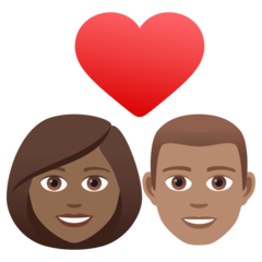 Come Coppia con cuore: donna, uomo, carnagione abbastanza scura e carnagione olivastra emoji appare su Joypixels.