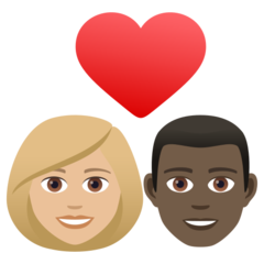 Come Coppia con cuore: donna, uomo, carnagione abbastanza chiara e carnagione scura emoji appare su Joypixels.