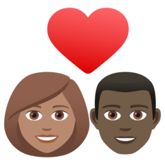 Stel Met Hart Vrouw Man Getinte Huidskleur Donkere Huidskleur Emoji