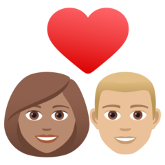 A quoi ressemblent les emoji Couple avec cœur : femme, homme, peau légèrement mate et peau moyennement claire sur Joypixels.