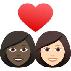 How Couple with Heart: Woman, Woman, Dark Skin Tone, Light Skin Tone emoji looks on Joypixels.