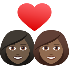 Come Coppia con cuore: donna, donna, carnagione scura e carnagione abbastanza scura emoji appare su Joypixels.