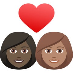 Hoe Stel met hart: vrouw, vrouw, donkere huidskleur, getinte huidskleur emoji eruit ziet op Joypixels.