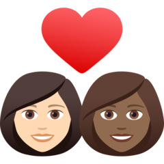 A quoi ressemblent les emoji Couple avec cœur : femme, femme, peau claire et peau mate sur Joypixels.