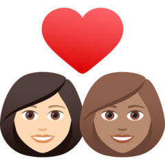 Como o emoji do Casal apaixonado: mulher, mulher, pele clara e pele morena é exibido no Joypixels.