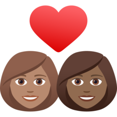 Hoe Stel met hart: vrouw, vrouw, getinte huidskleur, donkergetinte huidskleur emoji eruit ziet op Joypixels.