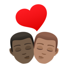 A quoi ressemblent les emoji Bisou : homme, homme, peau foncée et peau légèrement mate sur Joypixels.