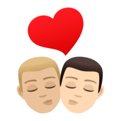 A quoi ressemblent les emoji Bisou : homme, homme, peau moyennement claire et peau claire sur Joypixels.