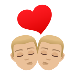 Jak wygląda emoji Pocałunek: mężczyzna, mężczyzna i karnacja średnio jasna w Joypixels.