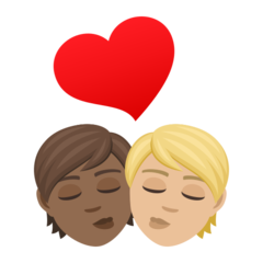 A quoi ressemblent les emoji Bisou : adulte, adulte, peau mate et peau moyennement claire sur Joypixels.