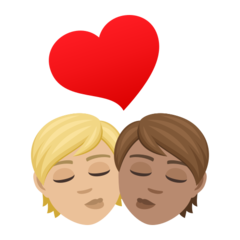 A quoi ressemblent les emoji Bisou : adulte, adulte, peau moyennement claire et peau légèrement mate sur Joypixels.