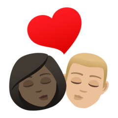 How Kiss: Woman, Man, Dark Skin Tone, Medium-Light Skin Tone emoji looks on Joypixels.