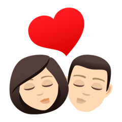 Bagaimana emoji Cium: perempuan, lelaki dan ton kulit cerah kelihatan di Joypixels.