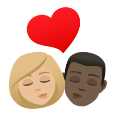 A quoi ressemblent les emoji Bisou : femme, homme, peau moyennement claire et peau foncée sur Joypixels.