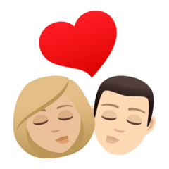 A quoi ressemblent les emoji Bisou : femme, homme, peau moyennement claire et peau claire sur Joypixels.