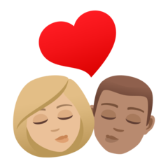 A quoi ressemblent les emoji Bisou : femme, homme, peau moyennement claire et peau légèrement mate sur Joypixels.