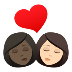 A quoi ressemblent les emoji Bisou : femme, femme, peau foncée et peau claire sur Joypixels.