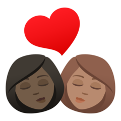 Bagaimana emoji Cium: perempuan, perempuan, ton kulit gelap dan ton kulit sederhana kelihatan di Joypixels.