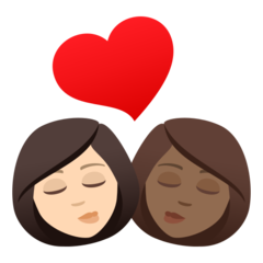 How Kiss: Woman, Woman, Light Skin Tone, Medium-Dark Skin Tone emoji looks on Joypixels.